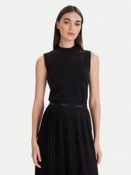 Calvin Klein Top LV044D316G Czarny Slim Fit. Czarne topy damskie CALVIN KLEIN, l, bez wzorów, z wiskozy, bez kołnierzyka. Za 429.99 zł.