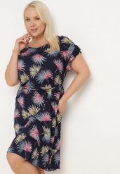 Granatowo-Różowa Bawełniana Sukienka z Florystycznym Motywem i Wiązaniem w Talii Rissani. Niebieskie sukienki damskie Born2be, na lato, l, bez wzorów, z bawełny, bez kołnierzyka, bez ramiączek, midi. W wyprzedaży za 55.99 zł.