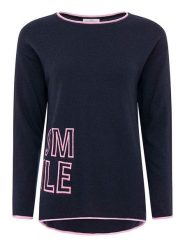 Zwillingsherz Sweter "Smile" w kolorze granatowym rozmiar: S. Niebieskie swetry klasyczne damskie Zwillingsherz, s, z kaszmiru, bez kołnierzyka. Za 158.47 zł.