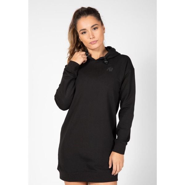 Bluza fitness damska długa Gorilla Wear Alexandria Hoodie. Czarne bluzy sportowe damskie GORILLA WEAR, s, bez wzorów, z bawełny, bez ramiączek, długie, bez kaptura. Za 253.65 zł.