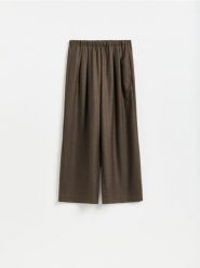 Spodnie wide leg z wełną - ciemnozielony. Zielone spodnie materiałowe damskie Reserved, bez wzorów, z tkaniny. Za 279.99 zł.