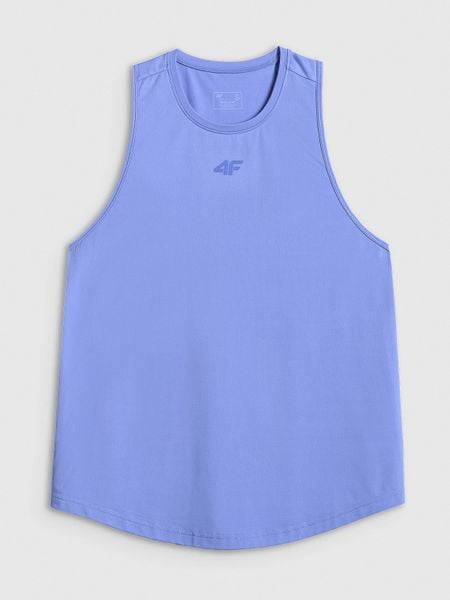 4F Top treningowy szybkoschnący damski - niebieski XS. Niebieskie topy damskie 4f, xs, bez wzorów, z materiału, bez kołnierzyka. Za 79.99 zł.