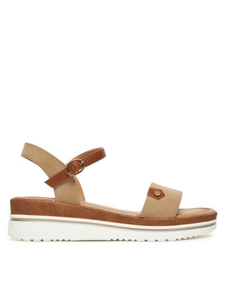 Clara Barson Sandały WS2506-01 Beżowy. Brązowe sandały damskie Clara Barson, bez wzorów, z materiału, bez obcasa, na koturnie. Za 119.99 zł.