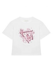Guess T-Shirt J5YI35 K6YW4 Biały Regular Fit. Białe koszulki dziewczęce Guess, z aplikacjami, z bawełny, bez ramiączek. Za 79.99 zł.