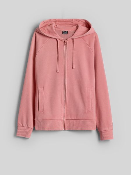 4F Bluza dresowa relaxed z kapturem damska - łososiowa M. Brązowe bluzy z kapturem damskie 4f, m, bez wzorów, z dresówki. Za 169.99 zł.
