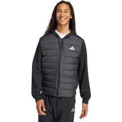 Kurtka męska adidas Essentials Climawarm Hybrid Down Hooded. Czarne kurtki męskie Adidas, m, bez wzorów, z materiału, sportowe, bez kaptura. Za 398.99 zł.