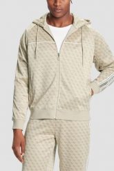 GUESS Zielona rozpinana męska bluza w monogram z lampasami i kapturem Parimo 4G, Rozmiar M. Zielone bluzy z kapturem męskie Guess, m. W wyprzedaży za 329.99 zł.