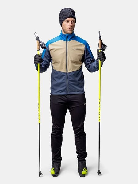 Halti Kurtka softshellowa "Framover" w kolorze niebiesko-beżowo-granatowym rozmiar: XXL. Brązowe kurtki outdoor męskie Halti, xxl, bez wzorów, z materiału, bez kaptura. Za 371.59 zł.