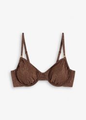Połyskujący biustonosz bikini na fiszbinach. Brązowe bikini damskie bonprix, bez wzorów. Za 119.99 zł.
