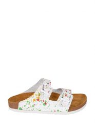 Moosefield Skórzane klapki w kolorze białym ze wzorem rozmiar: 39. Białe klapki damskie Moosefield, bez wzorów, ze skóry, bez obcasa. Za 139.54 zł.