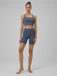 Legginsy krótkie treningowe z wysokim stanem damskie. Niebieskie legginsy damskie 4f, l, bez wzorów, z dzianiny. Za 139.99 zł.
