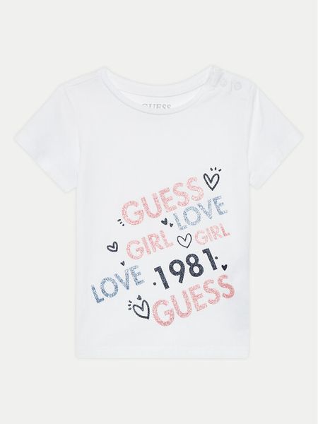 Guess T-Shirt K4YI26 K6YW4 Biały Regular Fit. Białe koszulki dziewczęce Guess, m, z aplikacjami, z bawełny, bez ramiączek. Za 59.99 zł.