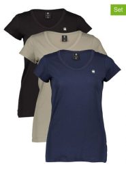 G-Star Koszulki (3 szt.) w kolorze granatowo-oliwkowo-czarnym rozmiar: L. Czarne t-shirty damskie G-Star, l, bez wzorów, z bawełny, bez kołnierzyka. Za 196.24 zł.