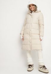 Jasnobeżowa Długa Kurtka Płaszcz Zapinana na Suwak i Napy z Kapturem Tasperia. Brązowe kurtki damskie Born2be, l, bez wzorów, z jeansu, biznesowe. Za 249.99 zł.