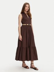 TWINSET Sukienka codzienna 251TT2101 Brązowy Regular Fit. Brązowe sukienki damskie Twinset, na co dzień, bez wzorów, z bawełny, bez kołnierzyka, bez ramiączek, proste. Za 999.99 zł.
