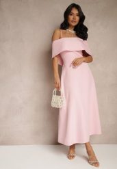 Różowa Rozkloszowana Sukienka na Ramiączkach z Wywiniętym Dekoltem Jenavitia. Czerwone sukienki damskie Renee, na imprezę, m, bez wzorów, eleganckie, bez kołnierzyka, bez ramiączek, midi, rozkloszowane. Za 139.99 zł.