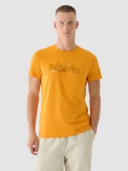 4F T-shirt regular z nadrukiem męski - pomarańczowy S. Brązowe t-shirty męskie 4f, m, bez wzorów, z bawełny, bez kołnierzyka. W wyprzedaży za 29.99 zł.
