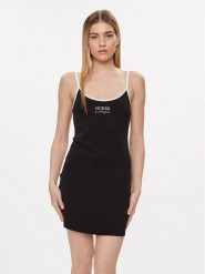 Guess Sukienka codzienna E4GK00 KBP41 Czarny Slim Fit. Czarne sukienki damskie Guess, na co dzień, xs, z aplikacjami, z bawełny, bez kołnierzyka, bez ramiączek, proste. Za 139.99 zł.
