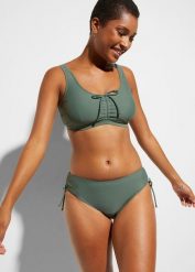 Bikini bustier (2 części) z wiązanym paskiem. Zielone bikini damskie bonprix, bez wzorów. Za 79.99 zł.
