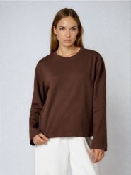 Bawełniana koszulka z gęstego splotu Interlock - brązowy. Brązowe t-shirty damskie Sinsay, l, bez wzorów, z bawełny, bez kołnierzyka. Za 29.99 zł.