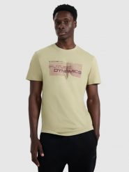 4F T-shirt regular z nadrukiem męski - khaki XXL. Brązowe t-shirty męskie 4f, m, bez wzorów, z bawełny, bez kołnierzyka. Za 39.99 zł.