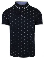 Koszulka POLO, Granatowa w Kotwice, Krótki Rękaw, Męska, z Nadrukiem. Niebieskie koszulki polo męskie New Antracid, l, bez wzorów, z bawełny, bez ramiączek. Za 145.00 zł.