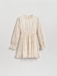 Sukienka we wzory - złamana biel. Sukienki dziewczęce Reserved, bez wzorów, z tkaniny, bez ramiączek. Za 99.99 zł.