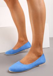 Niebieskie Balerinki z Imitacji Zamszu z Okrągłym Noskiem Garneli. Niebieskie baleriny damskie Born2be, bez wzorów, z jeansu, bez obcasa. Za 49.99 zł.