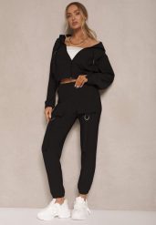 Czarny Komplet Dresowy Utility Bluza Rozpinana i Spodnie z Kieszeniami Telinoria. Czarne bluzy bez kaptura damskie Renee, m, z dresówki. Za 74.99 zł.