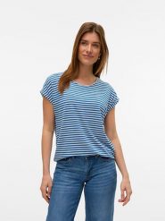 Vero Moda Koszulka w kolorze niebiesko-białym rozmiar: XXL. Białe bluzki damskie Vero Moda, xxl, bez wzorów, bez kołnierzyka, bez ramiączek. Za 70.24 zł.