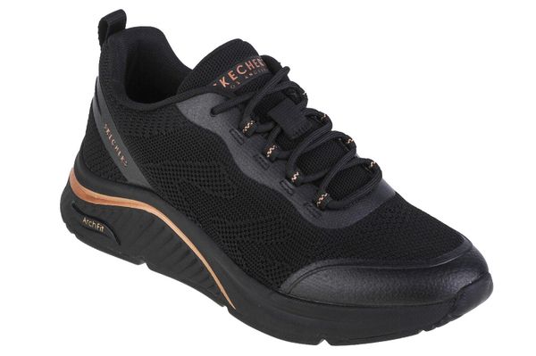 Buty sportowe Sneakersy damskie, Skechers Arch Fit S-Miles - Sonrisas. Czarne buty sportowe na co dzień damskie Skechers, bez wzorów, z materiału, trekkingowe. Za 389.99 zł.