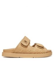 Tommy Hilfiger Klapki Double Strap Raffia FW0FW08940 Beżowy. Brązowe klapki damskie Tommy Hilfiger, bez wzorów, z tworzywa sztucznego, bez obcasa. Za 399.99 zł.