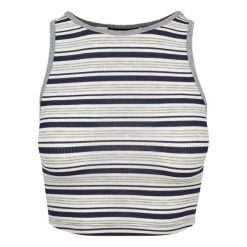 Damski crop top Urban Classic Stripe. Białe topy damskie Urban Classics, bez wzorów, bez kołnierzyka. W wyprzedaży za 39.00 zł.