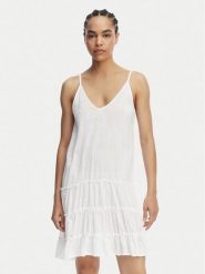 Banana Moon Sukienka letnia Dona Tafalia LTL10 Biały Regular Fit. Białe sukienki damskie Banana Moon, na lato, s, bez wzorów, z bawełny, bez kołnierzyka, bez ramiączek. Za 409.99 zł.