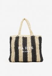 Czarna Torebka Shopper Plażowa z Napisem Navirael. Czarne shopper bag damskie Born2be, bez wzorów, bez dodatków. Za 79.99 zł.