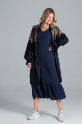 Dwukolorowy Płaszcz Typu Parka - Granatowy Brązowy. Brązowe parki damskie Figl, l, bez wzorów, z elastanu. Za 389.00 zł.