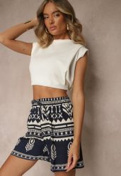 Granatowe Wiskozowe Szorty High Waist ze Wzorem Boho Lunadora. Niebieskie szorty damskie Renee, bez wzorów, z wiskozy, boho, z podwyższonym stanem. Za 39.99 zł.