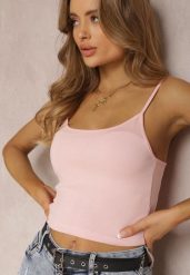 Jasnoróżowy Top Rhodamene. Czerwone topy damskie Renee, l, bez wzorów, z bawełny, bez kołnierzyka. Za 14.99 zł.