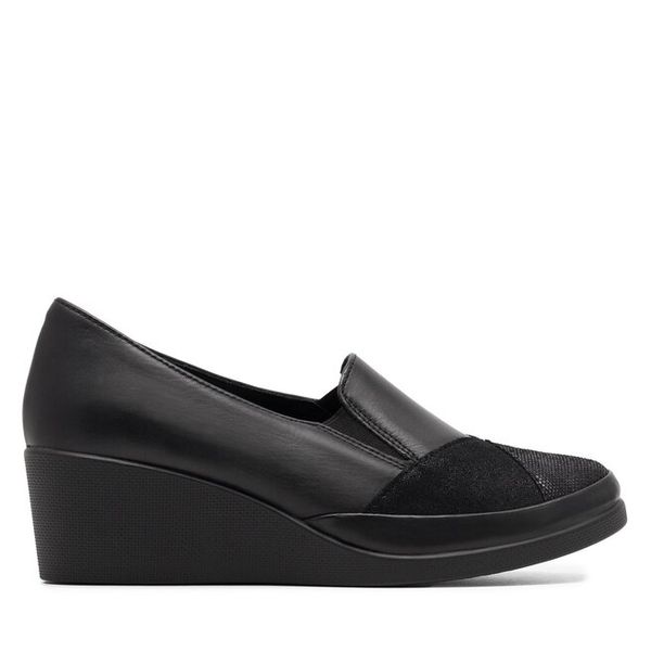Półbuty Go Soft. Czarne półbuty damskie GO SOFT, bez wzorów, bez obcasa, na koturnie. Za 159.99 zł.