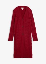 Długi sweter rozpinany z wełną. Brązowe kardigany damskie bonprix, bez wzorów, z wełny. Za 299.99 zł.