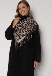 Brązowy Panterkowy Szalik z Wiskozy Zdobiony Frędzlami Ferenea. Brązowe szaliki i kominy damskie Born2be, z aplikacjami, z wiskozy. Za 39.99 zł.