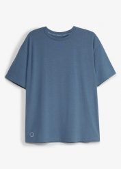 Koszulka sportowa oversize z bawełną, szybkoschnąca. Niebieskie bluzki sportowe damskie bonprix, z bawełny, bez kołnierzyka, bez ramiączek. Za 54.99 zł.