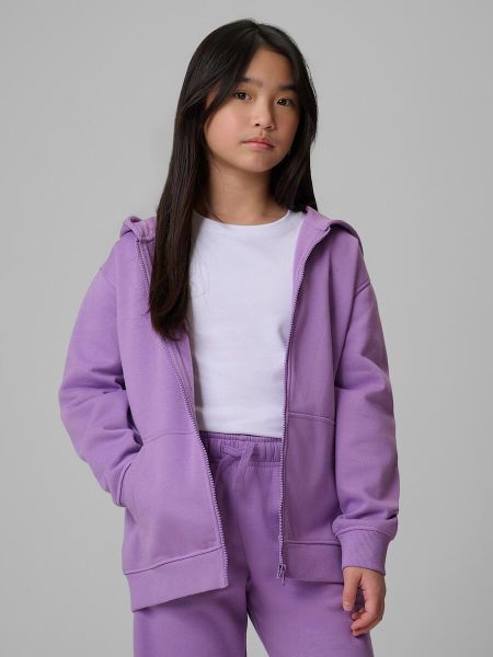 Bluza dresowa loose z kapturem dziewczęca 4F 4FJRSS26TSWSF2715. Fioletowe bluzy z kapturem damskie 4f, z bawełny. Za 99.99 zł.