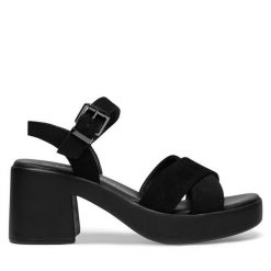 Sandały Lasocki. Czarne sandały damskie Lasocki, bez wzorów, bez obcasa, na słupku. Za 169.99 zł.