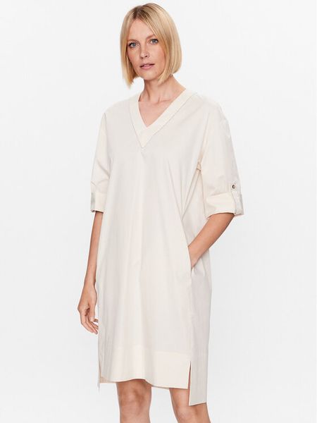 Peserico Sukienka codzienna S02878 Écru Relaxed Fit. Sukienki damskie Peserico, na co dzień, s, bez wzorów, z bawełny, bez kołnierzyka, bez ramiączek, proste. Za 3,039.00 zł.