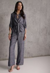 Niebieski Komplet z Wiskozą Bawełną i Lnem Wiązana Koszula i Szerokie Spodnie Ravisela. Niebieskie koszule damskie Renee, bez wzorów, z bawełny. Za 229.99 zł.