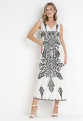 Biała Sukienka w Stylu Boho z Gumką w Talii i Sznurkami przy Ramionach Niree. Białe sukienki damskie Born2be, na imprezę, l, bez wzorów, boho, bez kołnierzyka, bez ramiączek, maxi. W wyprzedaży za 63.99 zł.