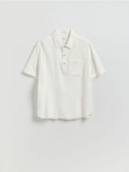 Koszula z dodatkiem lnu - biały. Białe koszule męskie Reserved, l, bez wzorów, z wiskozy, bez kołnierzyka, bez ramiączek. Za 129.99 zł.