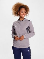 Damska poliestrowa bluza dresowa zapinana na zamek z kapturem Hummel Authentic. Szare bluzy sportowe damskie HUMMEL, s, bez wzorów, z dresówki, bez ramiączek, krótkie, z kapturem. Za 200.00 zł.