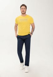 Granatowe spodnie męskie chinosy R-PARKS. Niebieskie spodnie materiałowe męskie Volcano, bez wzorów, z bawełny, klasyczne, plus size. Za 179.99 zł.